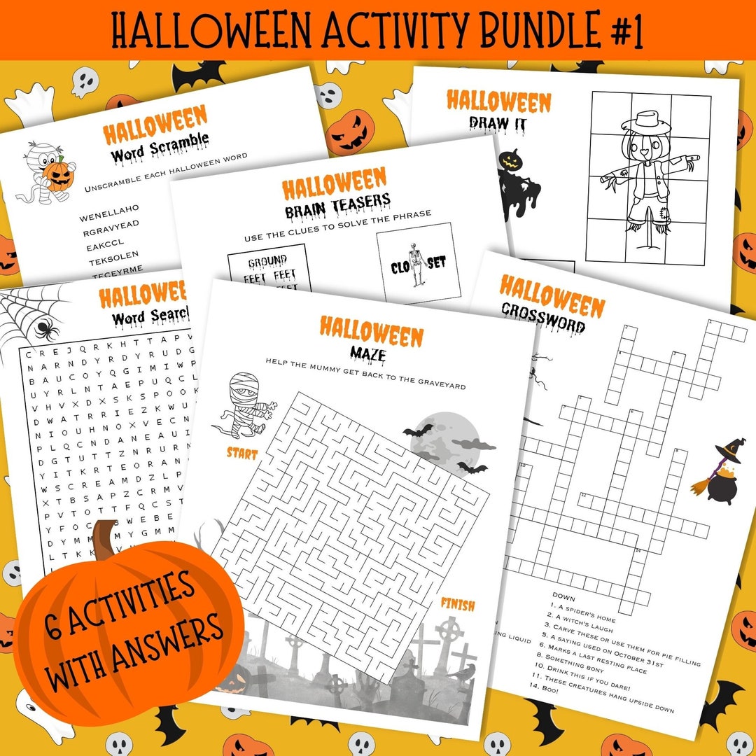 Halloween Activity Bundle, Printable Halloween Party Games for Teens