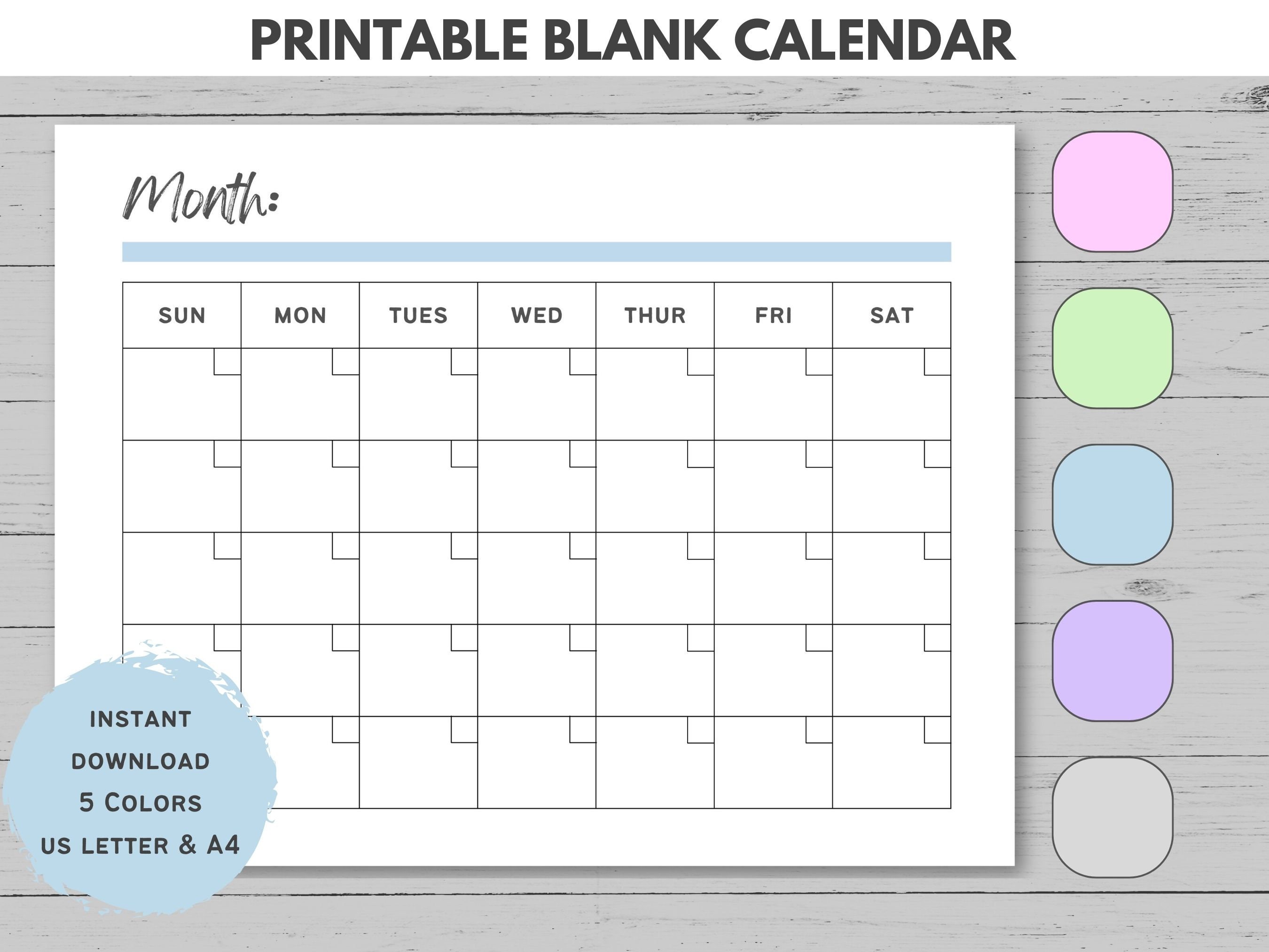 Blank Monthly Calendar Template: Landscape Planner Page (digital