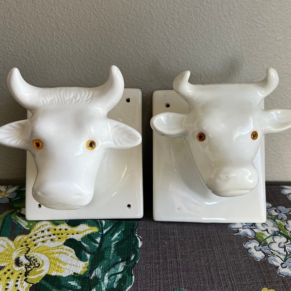 Large Bull Porcelain Wall Decoration Coathooks Vintage