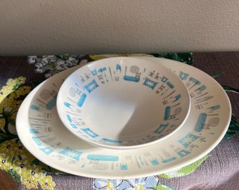 Royal China Blue Heaven Serving Pieces MCM Atomic