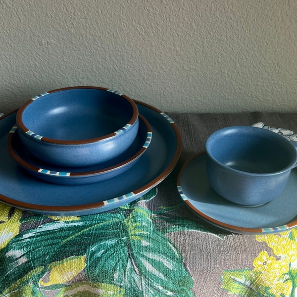 Dansk Mesa Blue Cup Saucer Bread & Dinner Plates + Serving Dishes