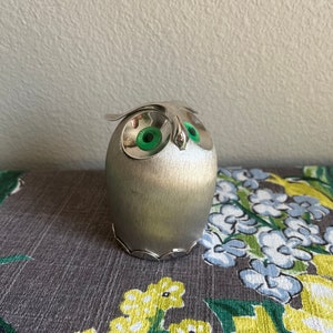 Owl Piggy Bank MCM Metal with Green Eyes