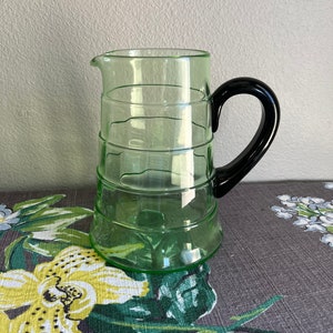 Vaseline Uranium Glass Cocktail Pitcher Black Handle Vintage