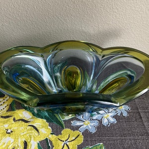 Vintage Studio Glass Bowl Heavy Green Blue