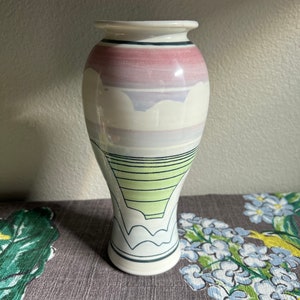 Bing Gleitsman Signed Vase California Pottery 1980s Green Pink