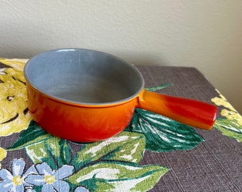 Vintage Descoware Flame Orange Enamel Cast Iron Pot