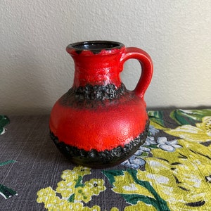 Bay Keramik Fat Lava Vase 1970s Red and Black Jug