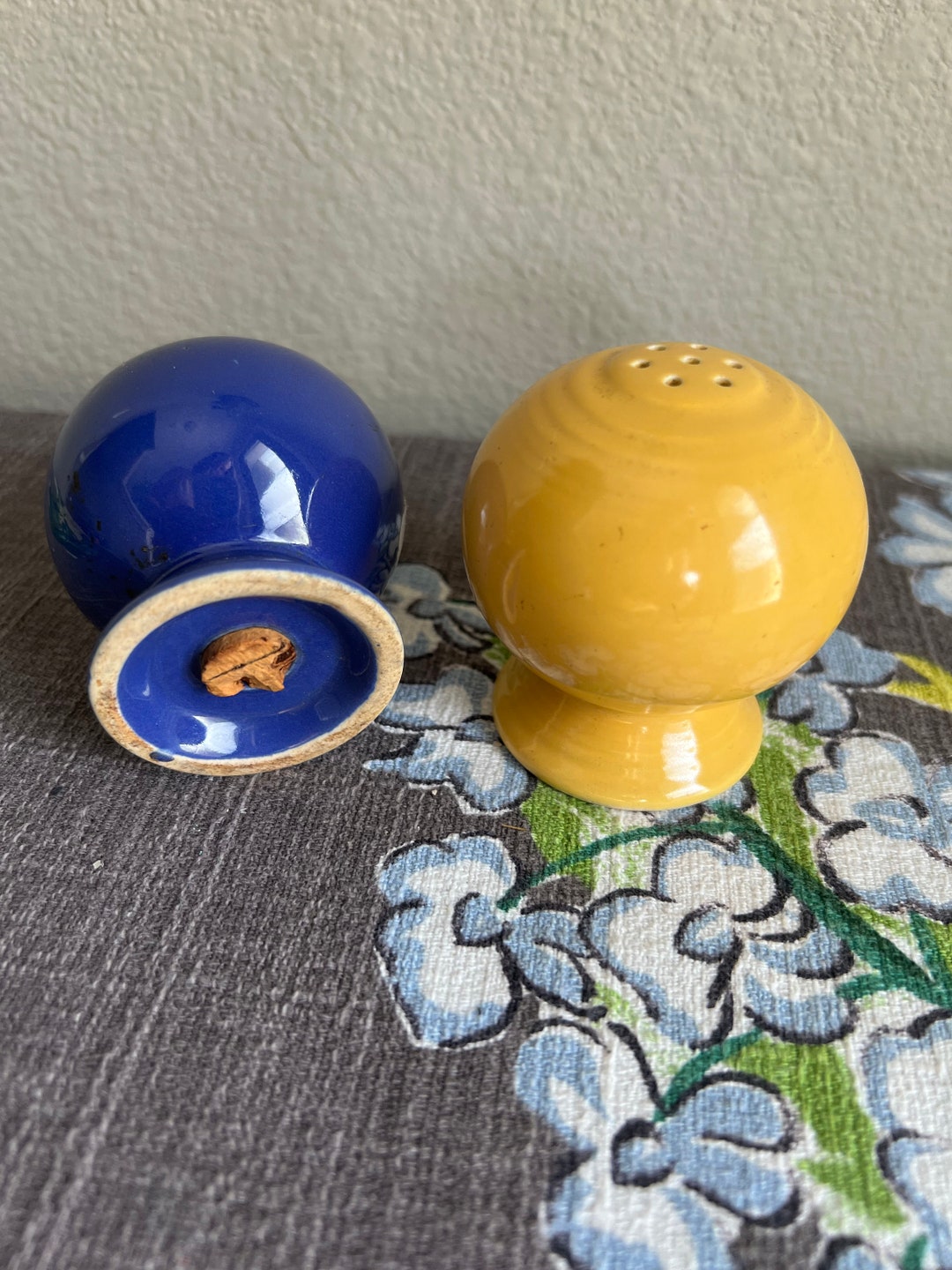 Vintage Fiestaware Salt and Pepper Shakers Blue Yellow Etsy