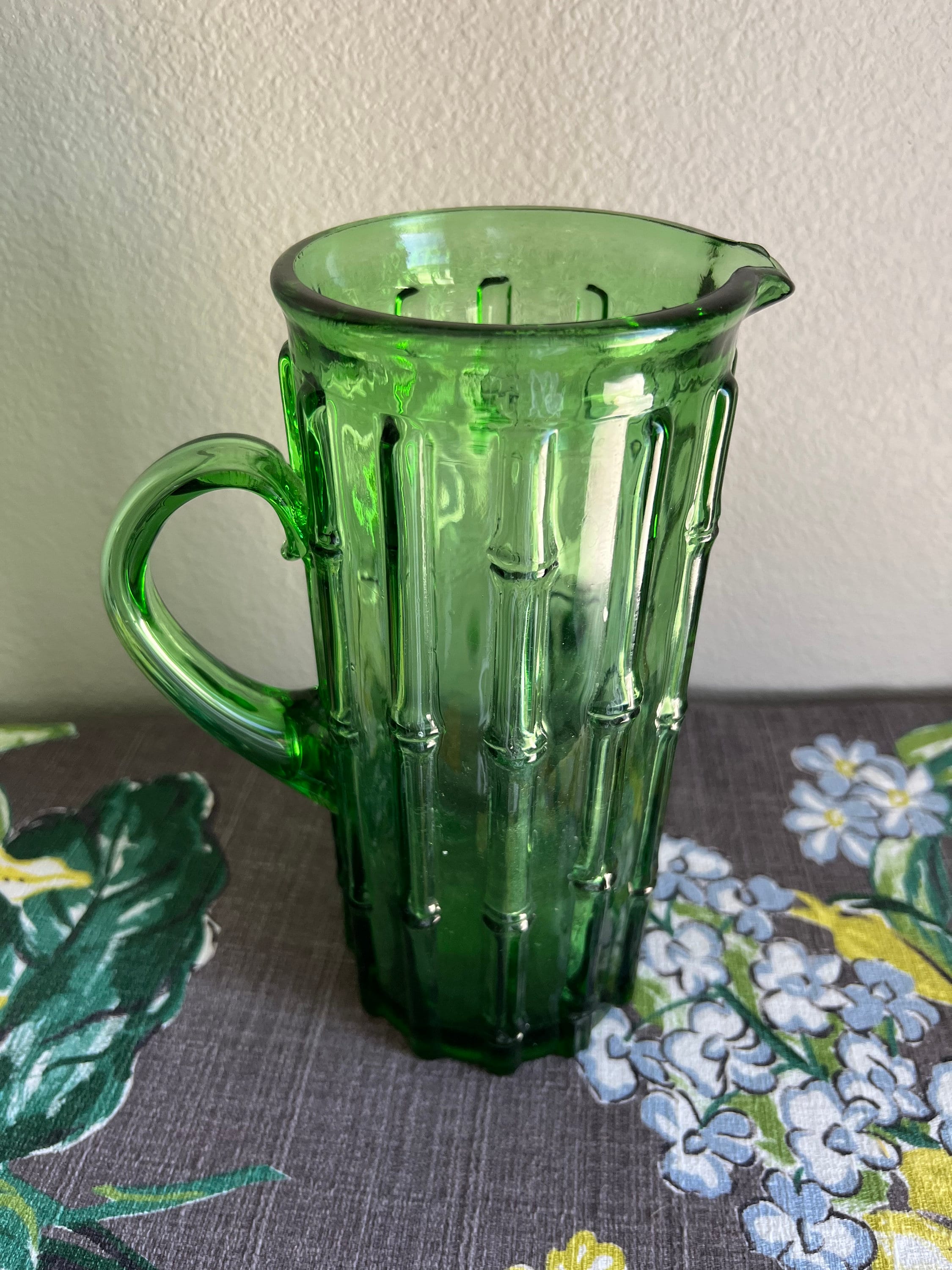 Fomerz Italy Green Glass Bamboo Pitcher Vintage - Etsy