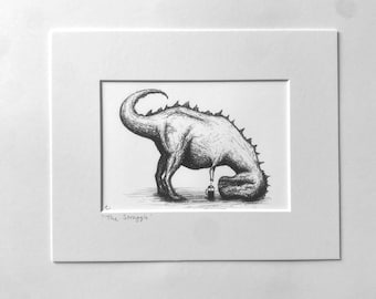The Struggle / Dinosaur Coffee Art Print: T-Rex French Press Illustration