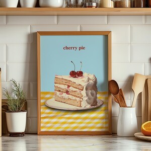 Retro Cherry Pie Printable Poster, Cute Kitchen Wall Decor, Colorful Kitchen Art, Dessert Quote Print, Birthday Cake Printable, Bakery Art