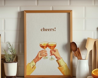Cheers Printable Poster, Retro Bar Cart Art (Digital Download)