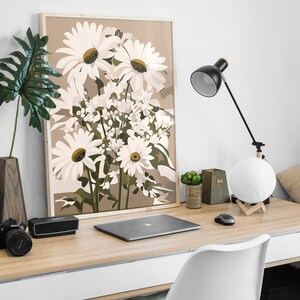 Dreamy Daisy Illustration Printable Poster, Neutral Art Print, Daisy