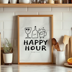 Happy Hour Printable Poster, Bar Cart Wall Art, Cute Drinks Poster, Aesthetic Bar Cart Decor, Funny Bar Accessories, Kitchen Quotes Print