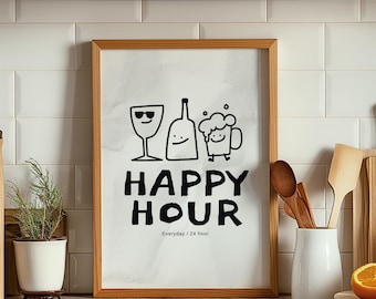 Happy Hour Drinks Poster, Funny Bar Cart Art (Digital Download)