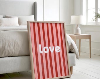 Striped Love Wall Art, Retro Valentines Decor (Digital Download)