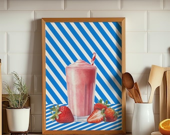 Strawberry Milkshake Print, Foodie Kitchen Art (Digital Download)