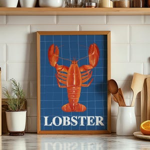 Lobster Print, Lobster Printable Poster, Trendy Kitchen Wall Art, Fun Kitchen Print, Beach Prints, Modern Kitchen Decor, Dinning Room Decor