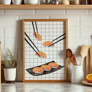 Sushi Roll Printable Wall Art, Japanese Kitchen Decor Print, Japanese Food Poster,  Sushi Printable Art, Kitchen Art Print, Cute Food Poster