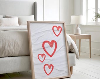 Rote Herzen, Valentinstag Poster, Minimalistische Herzen (Digitaler Download)