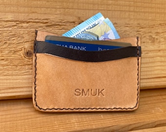 Handmade Leather card wallet, card holder Narural leather & black, Credit card case