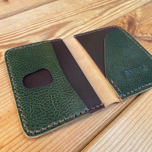 Handmade Stylish card leather wallet Green & Brown image 3