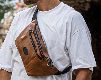 Brown Leather Waist Bag, Fanny pack, Crossbody Bag, Travel bag, Belt bag, leather bag, unisex Christmas gift