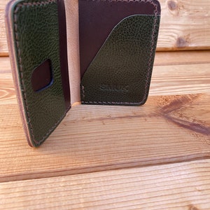 Handmade Stylish card leather wallet Green & Brown image 6