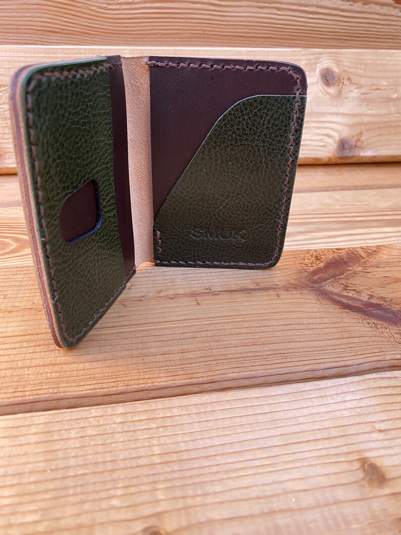 Handmade Stylish card leather wallet Green & Brown image 6