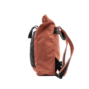 AGORA Red-Black Canvas & Black Leather Backpack, Adjustable Unisex Backpack, Laptop Rucksack Bag, Christmas gift, Aesthetic Large Travel Bag image 4