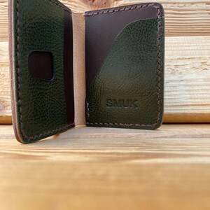 Handmade Stylish card leather wallet Green & Brown image 2