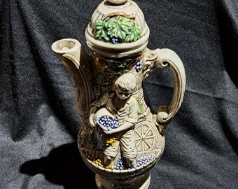 Ceramic tin glaze - Bric Brac decoration - wine jug - majolica jug -