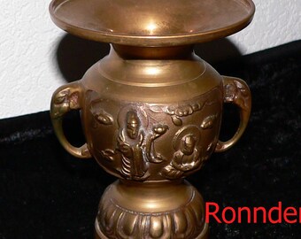 Bronze Usubata vase from Korea - with elephant handles and Asian decorations -