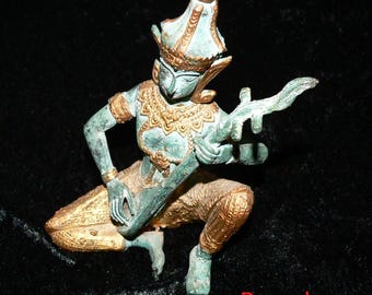 Thai bronze statue of a temple musician - gilded - made of bronze