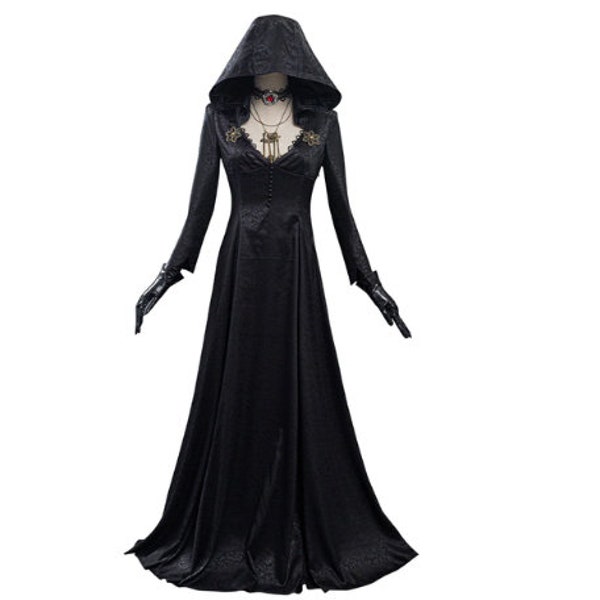 Resident Evil 8 Village Lady Cosplay | Bela Dimitrescu Cosplay Dress | Medieval Gothic Hooded Costume | Evil Witch Hooded Gown