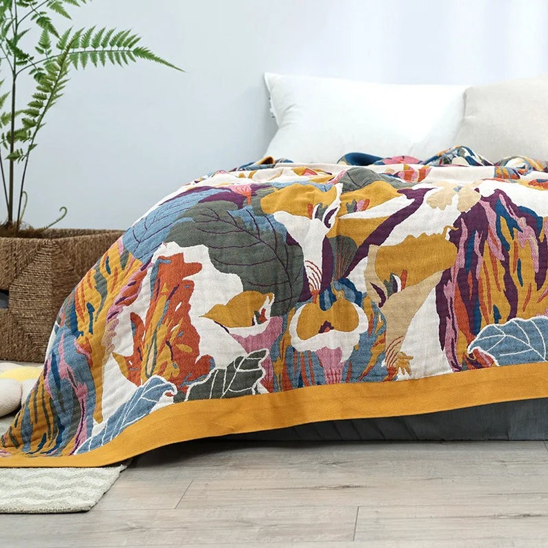 Couvre-lit fleuri bohème Grande couverture matelassée Housse de canapé légère 100 % coton image 2