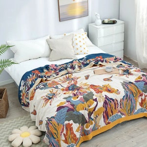 Bohemian Floral Bedspread | Large Quilted Blanket | 100% Cotton Lightweight Sofa Cover