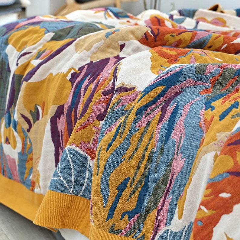 Couvre-lit fleuri bohème Grande couverture matelassée Housse de canapé légère 100 % coton image 3
