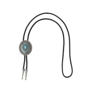 Turquoise Engraved Flower Leather Bootlace Bolo Tie, Cowboy Necktie, Wedding String Tie, Western Braided Bolo Matching Tips image 7