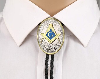 Goud Zilver Masonic Bolo Vrijmetselaar Lederen Bootlace Stropdas, Cowboy Neck tie, Wedding String Tie, Western Gevlochten Bolo Matching Tips