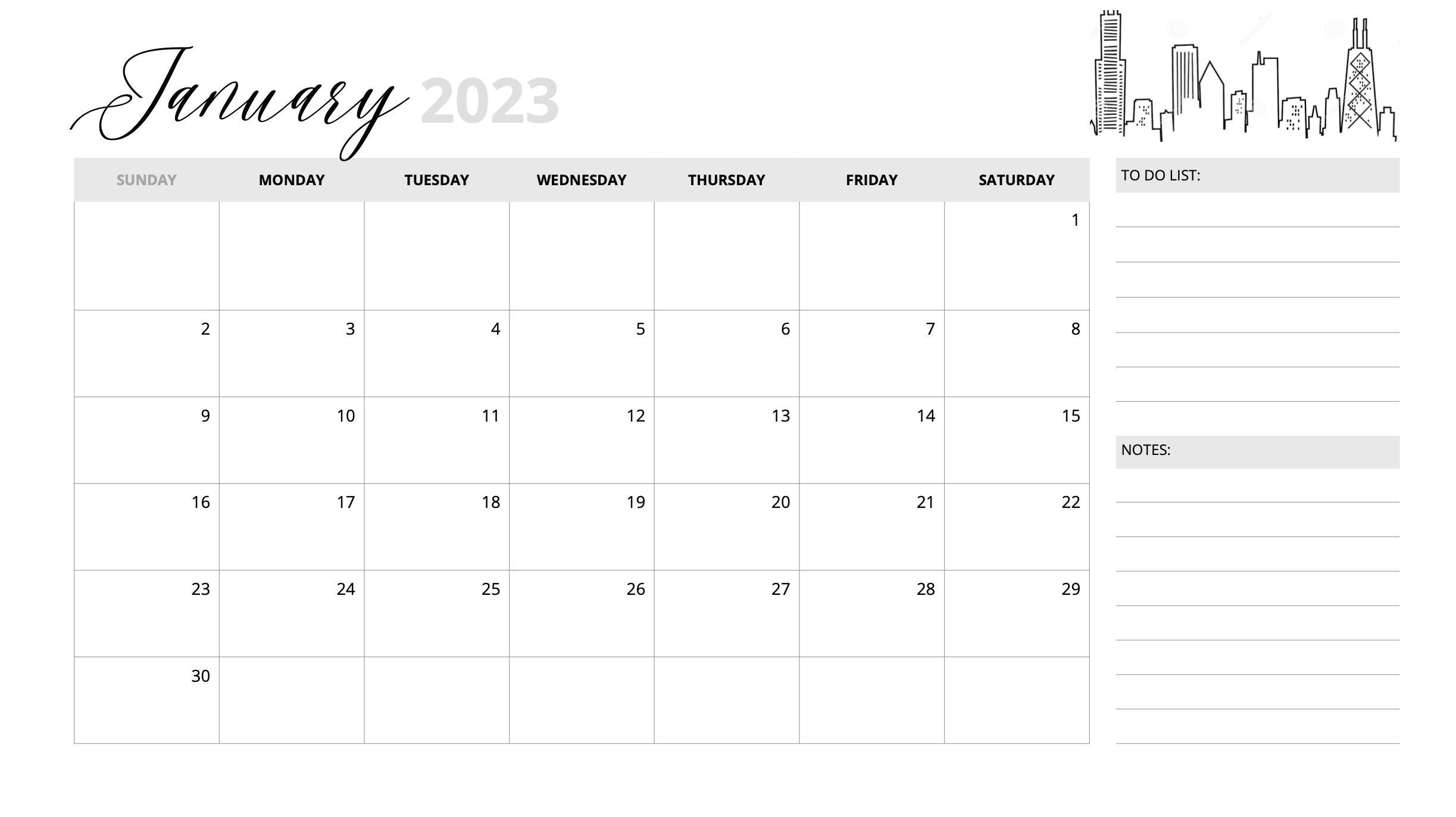 Simple Black and White Calendar - Etsy