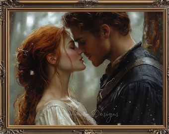 Fantasy Romance Bookish Art | Medieval Knight and Maiden Romance Print | Romance Reader Library Decor | Fairytale Romance Wall Art