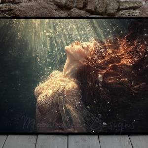 Moody Fantasy Mermaid Print | Magical Mermaid Siren Art | Moody Nautical Fantasy Ocean Wall Art | Rustic Bookish Fantasy Wall Decor