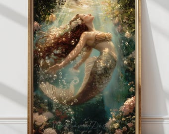 Mermaid Digital Art Print | Fantasy Ocean Wall Art | Mermaid Wall Art Printable | Magical Mermaid Decor | Oceancore Printable Decor