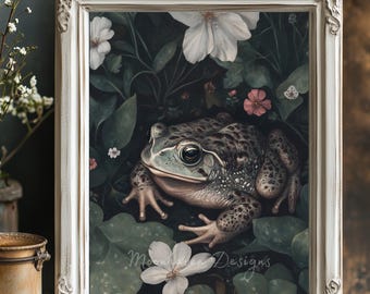 Whimsical Toad Wall Decor | Cottagecore Toad Art Print | Botanical Printable Wall Art | Charming Nature Digital Download