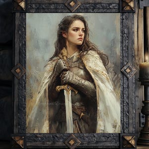 Dark Cottage Medieval Decor | Fantasy Female Knight Art | Elven Library Decor | Magical Reading Nook Art Print | Female Heroine Art