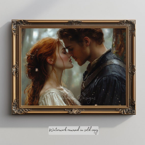 Fantasy Romance Bookish Art | Medieval Knight and Maiden Romance Print | Romance Reader Library Decor | Fairytale Romance Wall Art