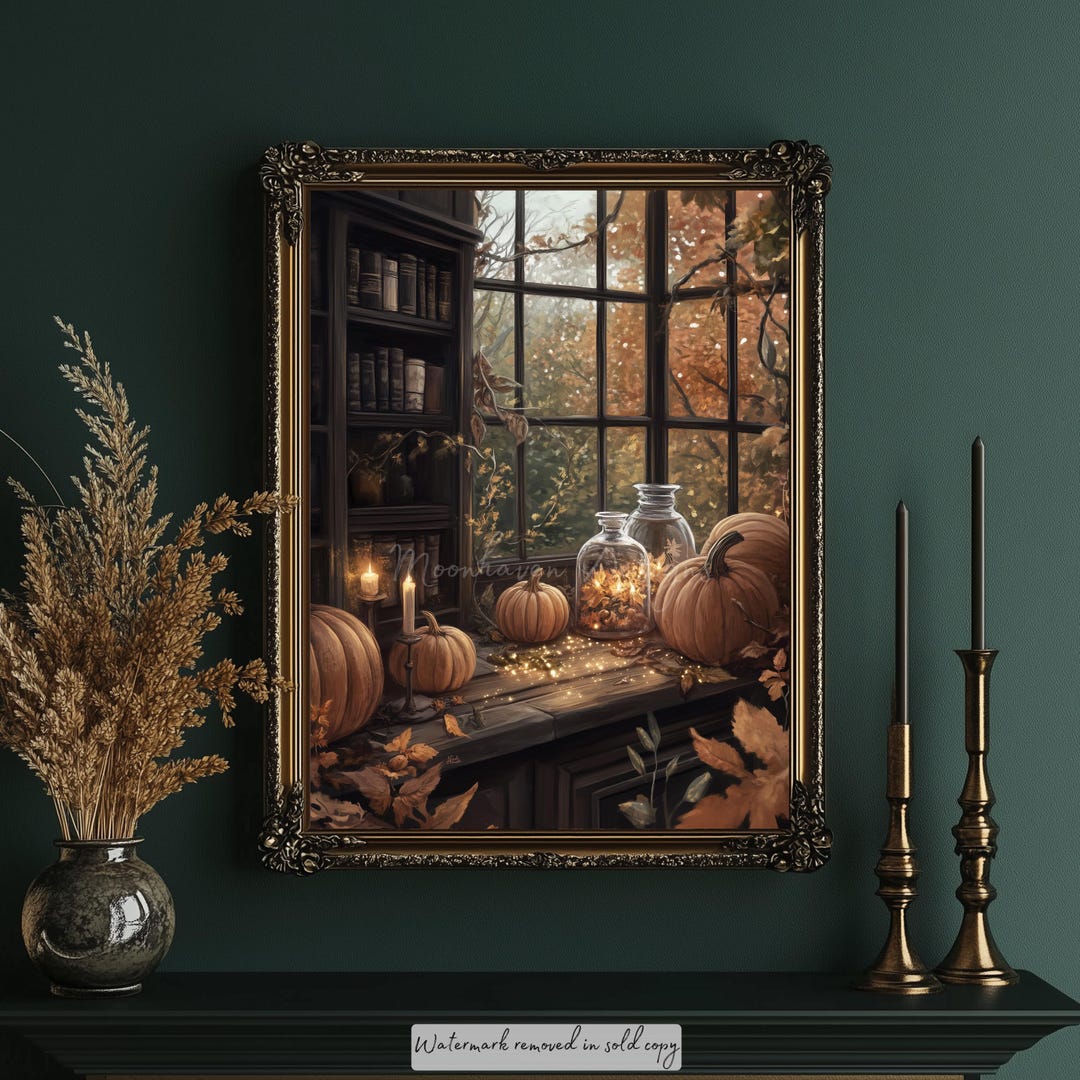 Cozy Moody Bookish Autumn Print | Fall Library Decor | Witchy Autumn ...