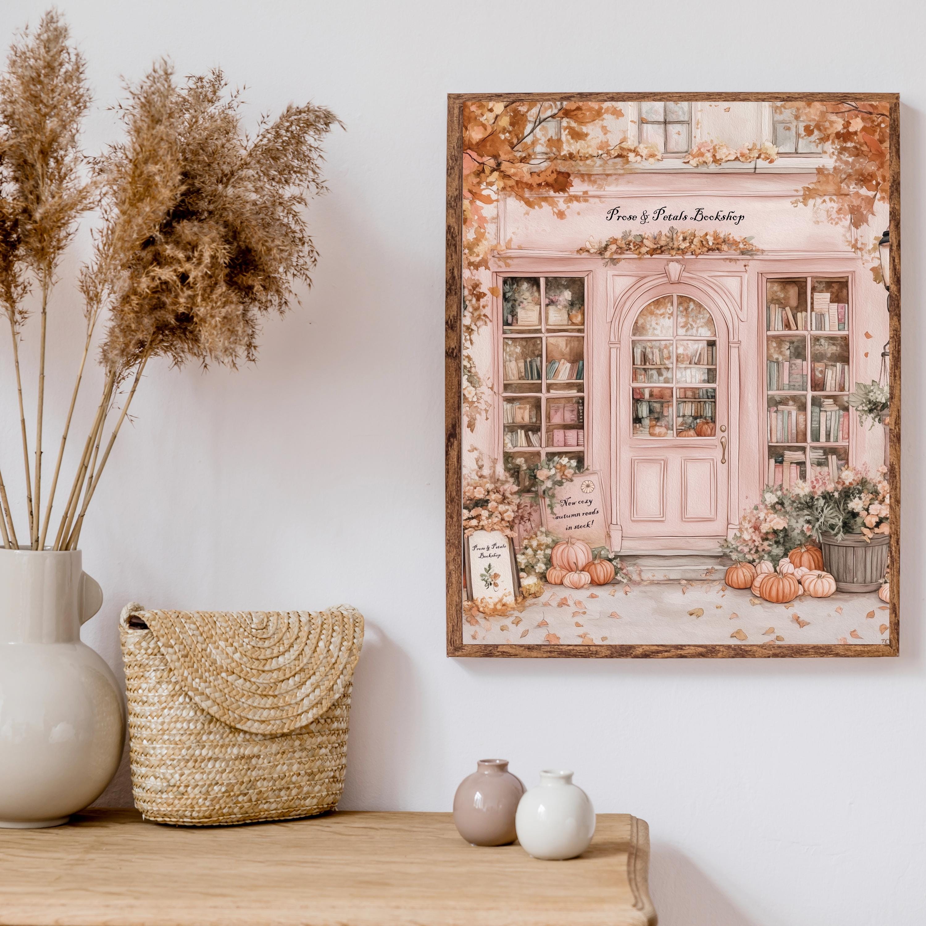 Fall Decorations Library Autumn Bookshop Decor | Pink Fall Wall Decor | Bookish Library Wall Art ...