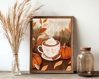 Pumpkin Spice Wall Art | Autumn Home Decor | Fall Living Room Decor | Pumpkin Latte Art | Boho Fall Wall Art | Whimsical Autumn Decor